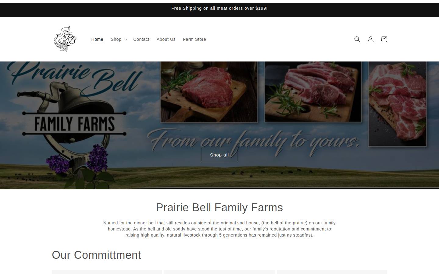 prairiebellfamilyfarms.com homepage screenshot