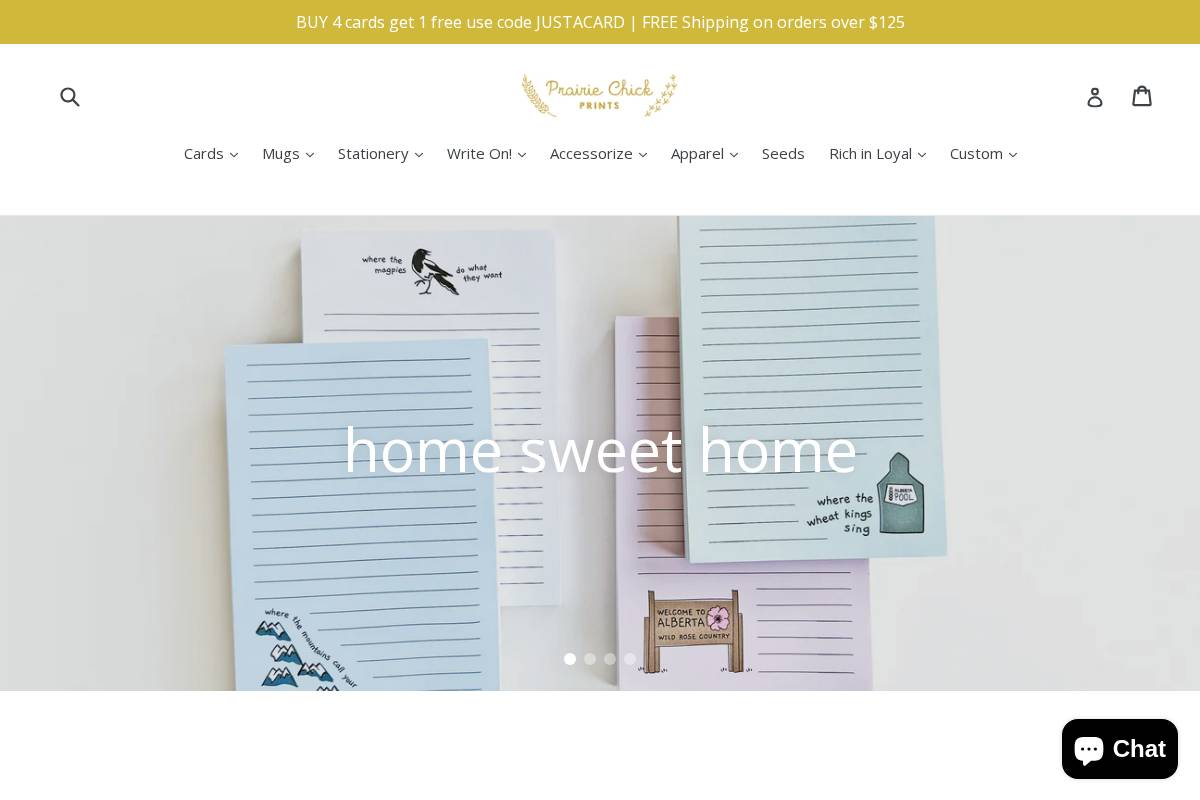 prairiechickprints.com homepage screenshot