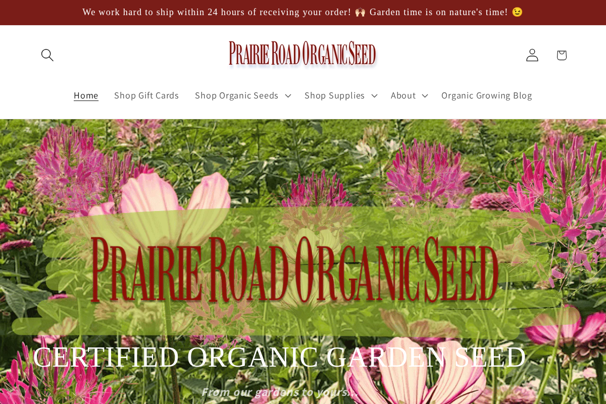 Prairie Road Organic Seed homepage screenshot