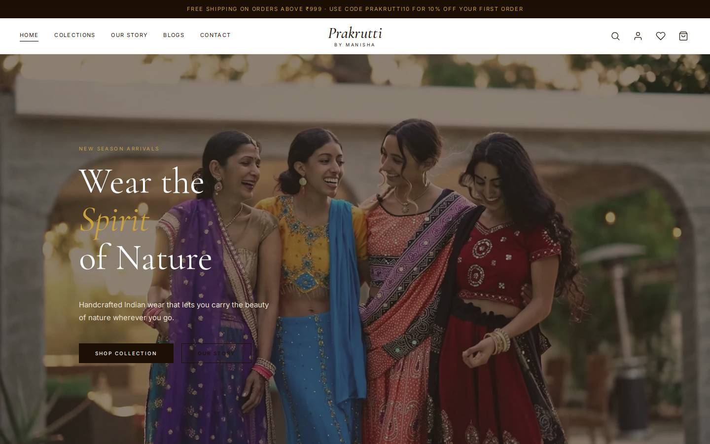 prakruttibymanisha.store homepage screenshot
