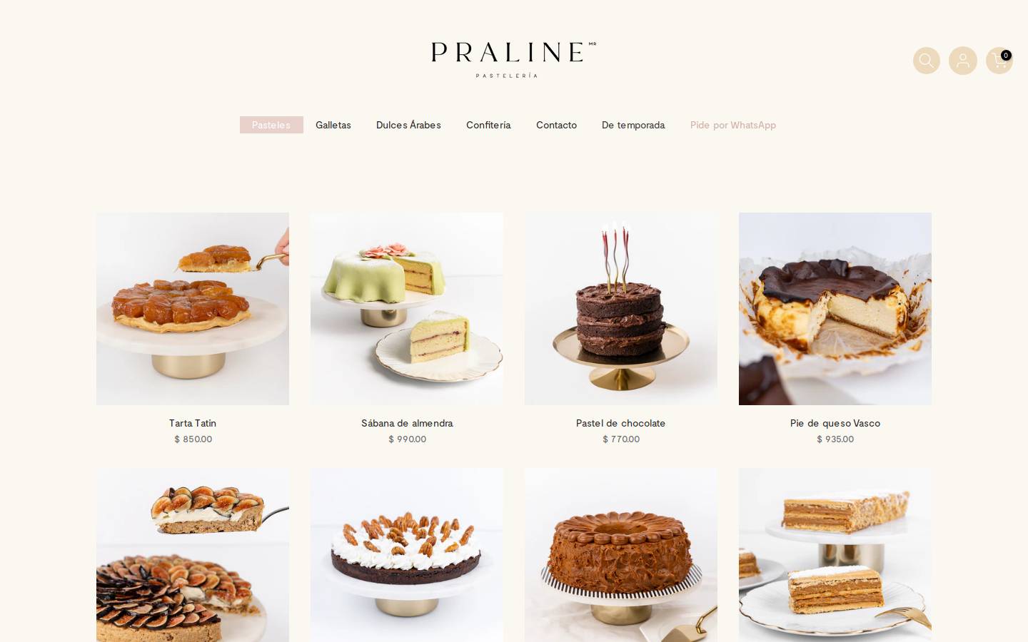 pralinepasteles.com homepage screenshot