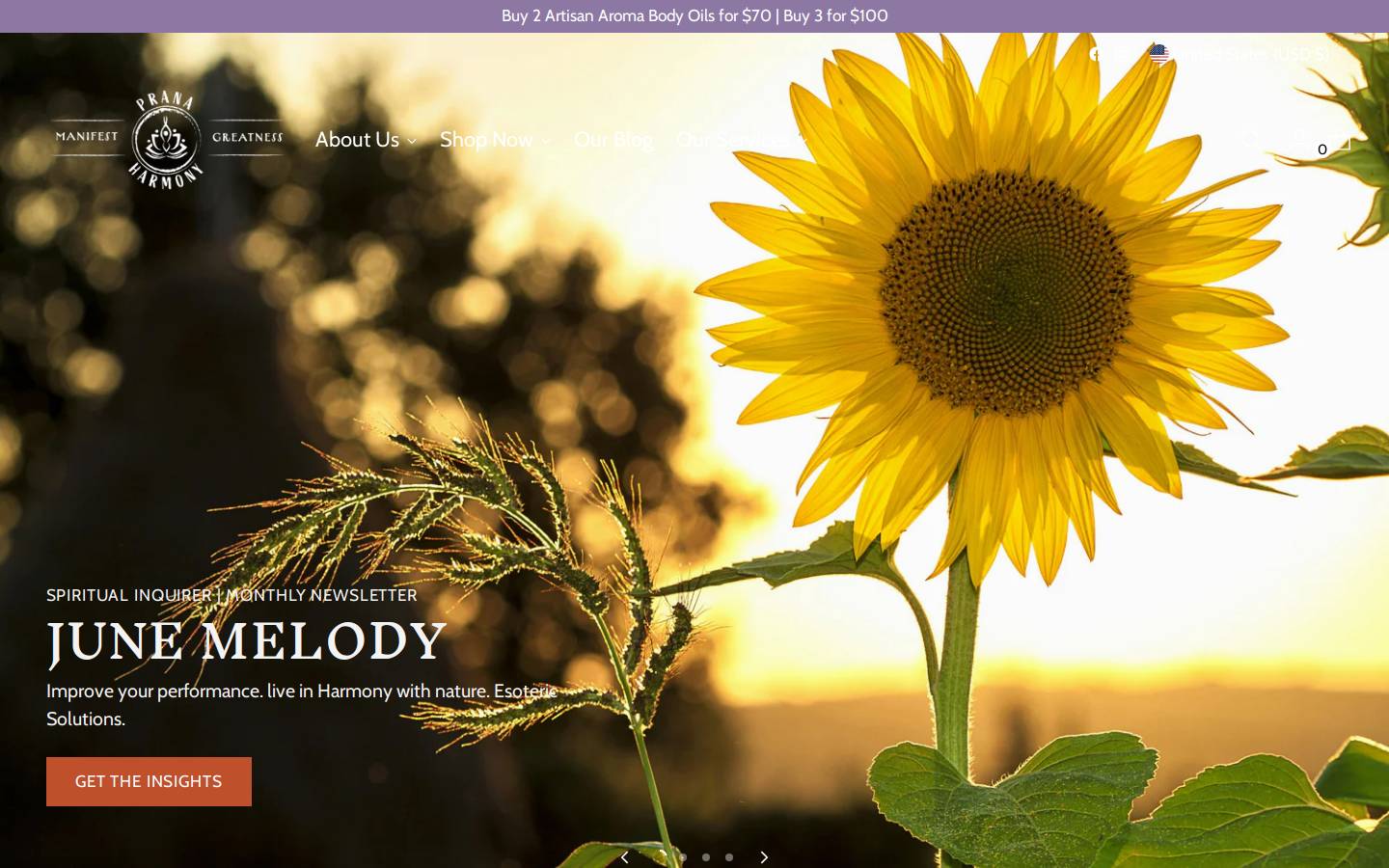 pranaharmony.com homepage screenshot