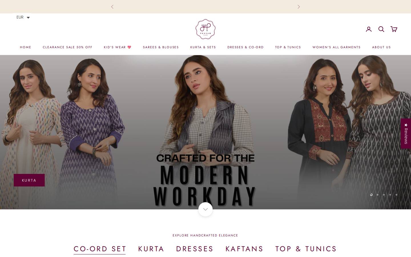 prasamcrafts.com homepage screenshot