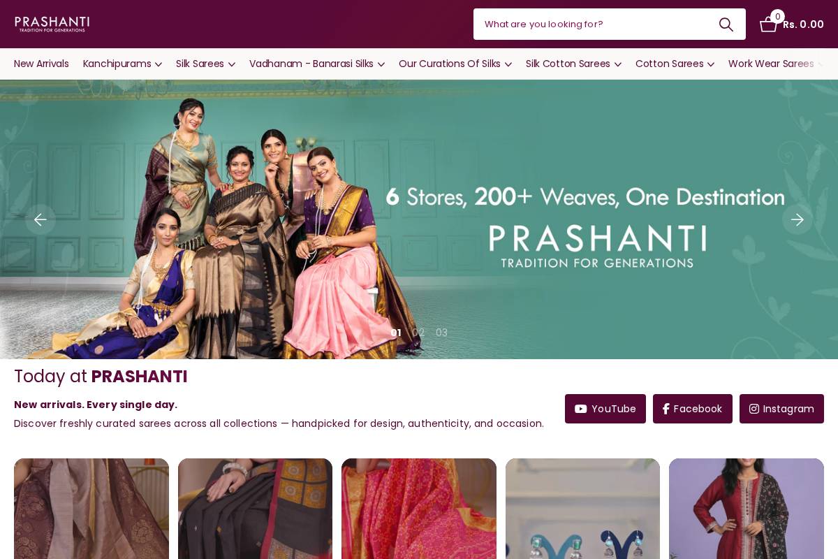prashantisarees.com homepage screenshot