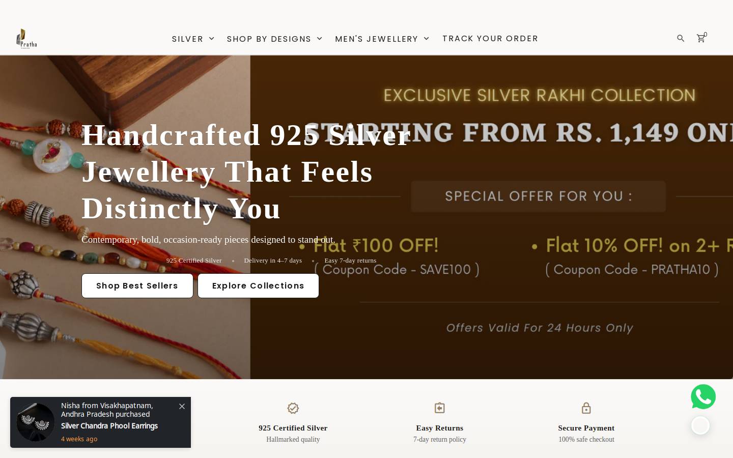 prathajewellery.com homepage screenshot