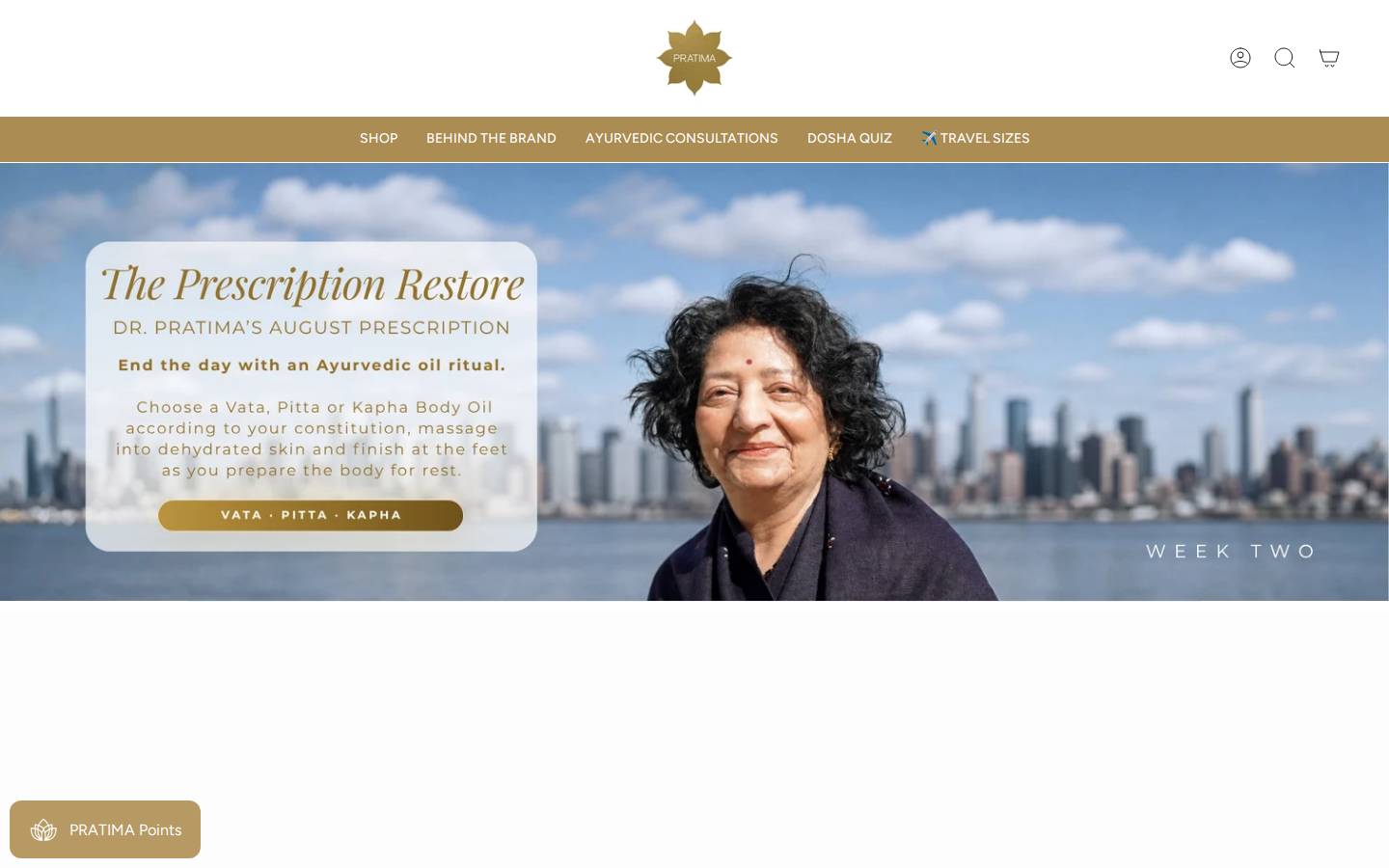 Pratima Skin Care homepage screenshot