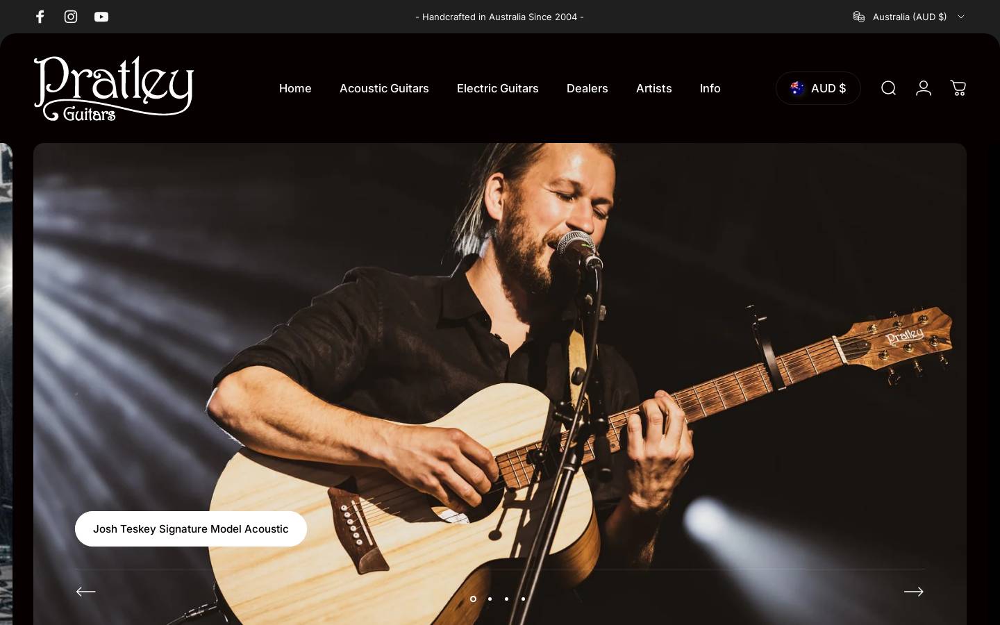 pratleyguitars.com.au homepage screenshot