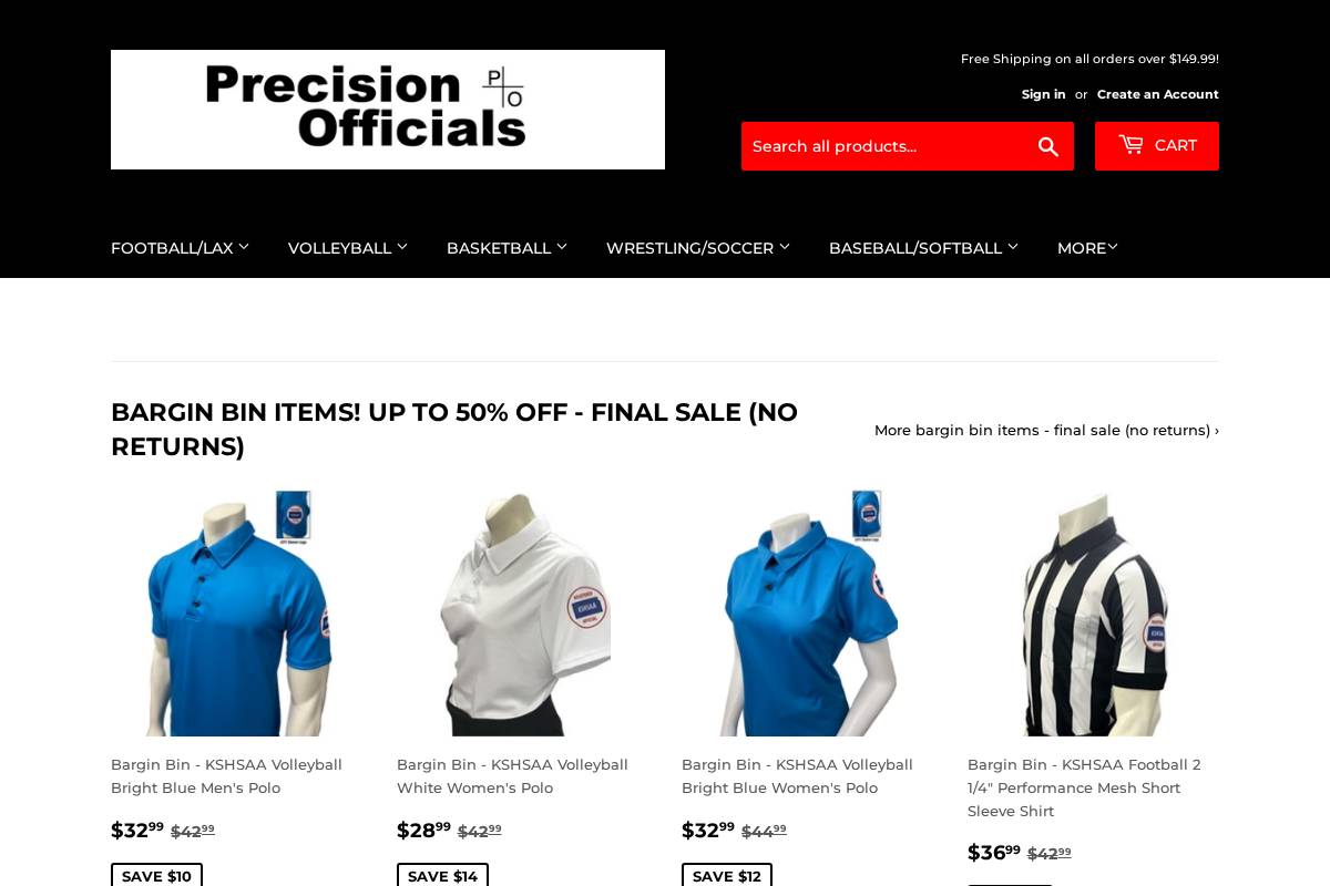precisionofficials.com homepage screenshot