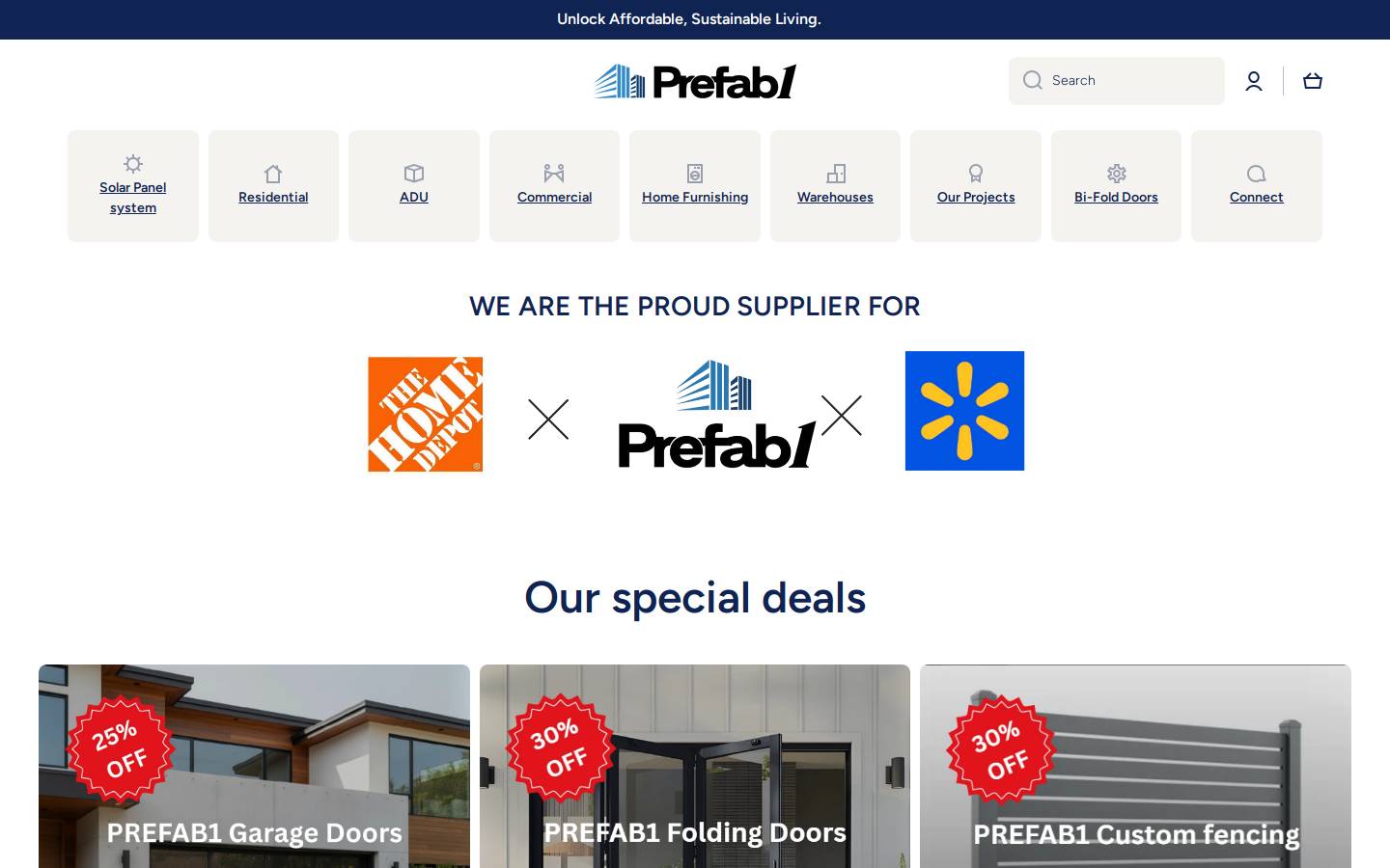 prefab1.com homepage screenshot