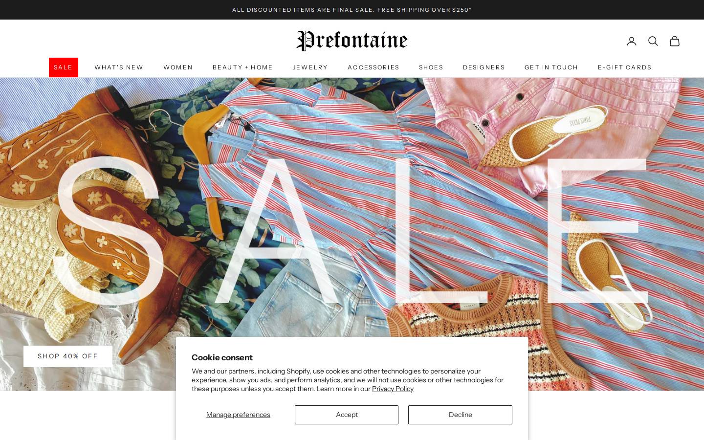 prefontaineshop.com homepage screenshot