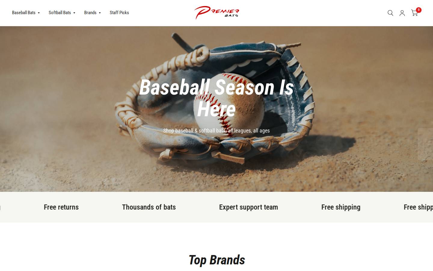 Premier Bats homepage screenshot