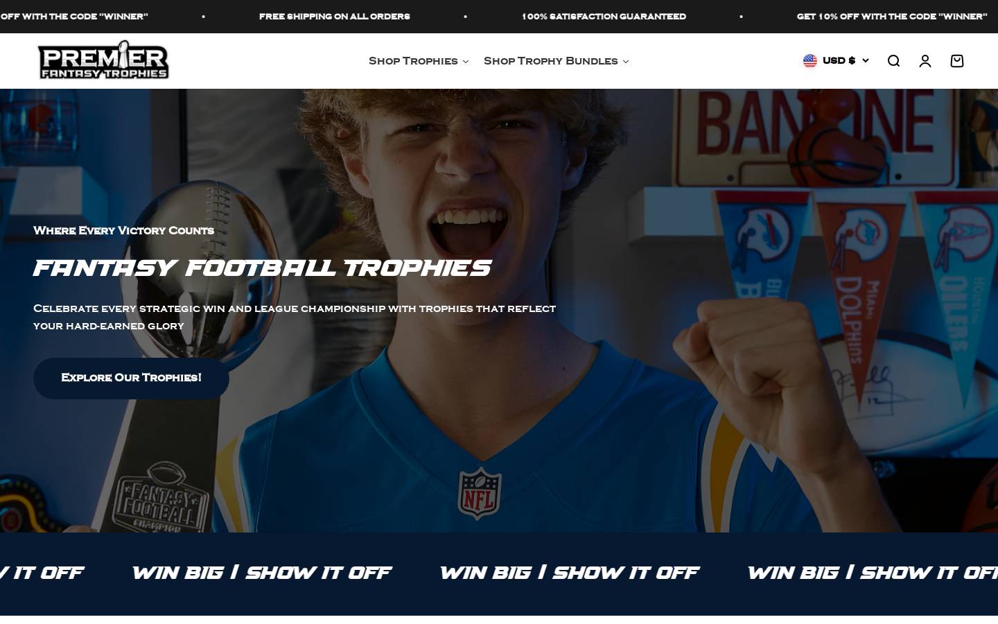 premierfantasytrophies.com homepage screenshot