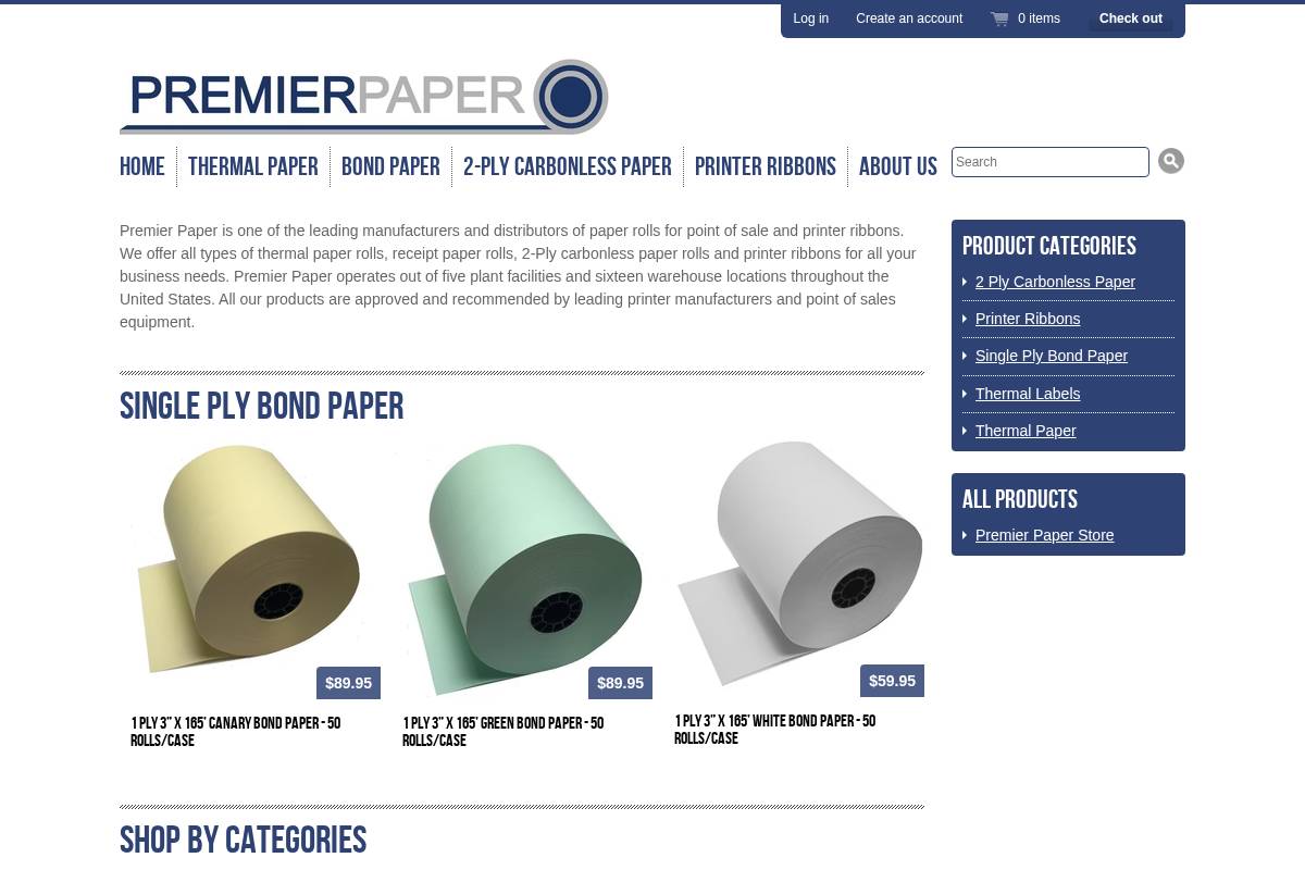 premierpaperstore.com homepage screenshot