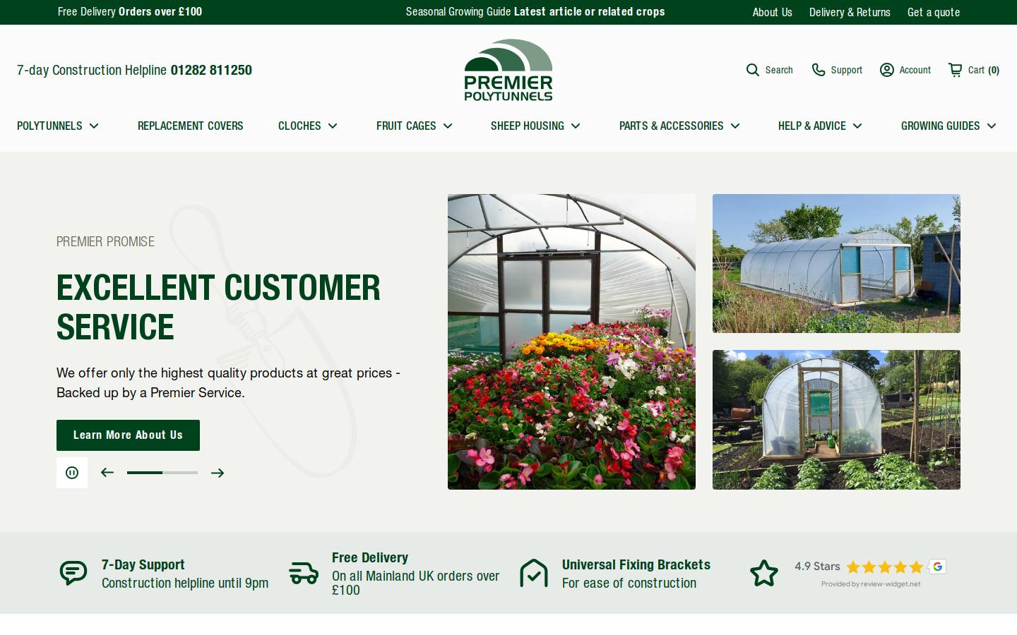 Premier Polytunnels Ltd homepage screenshot