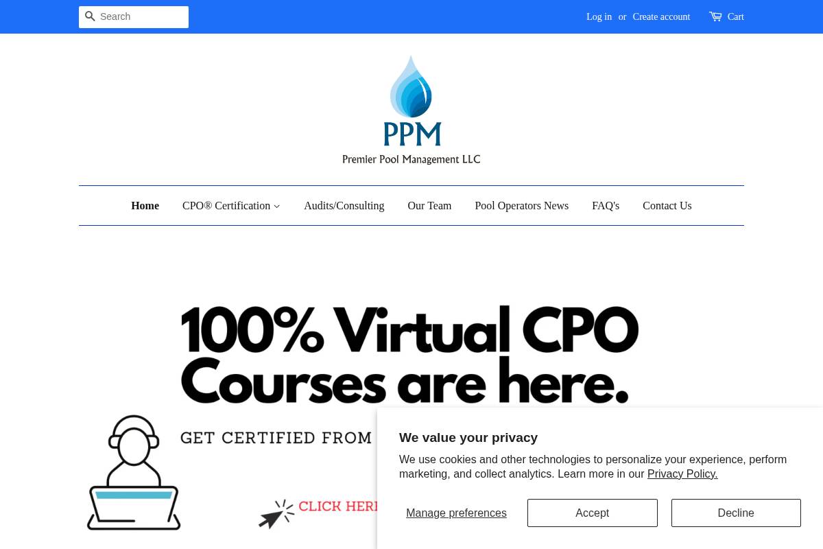 premierpoolmanagement.com homepage screenshot