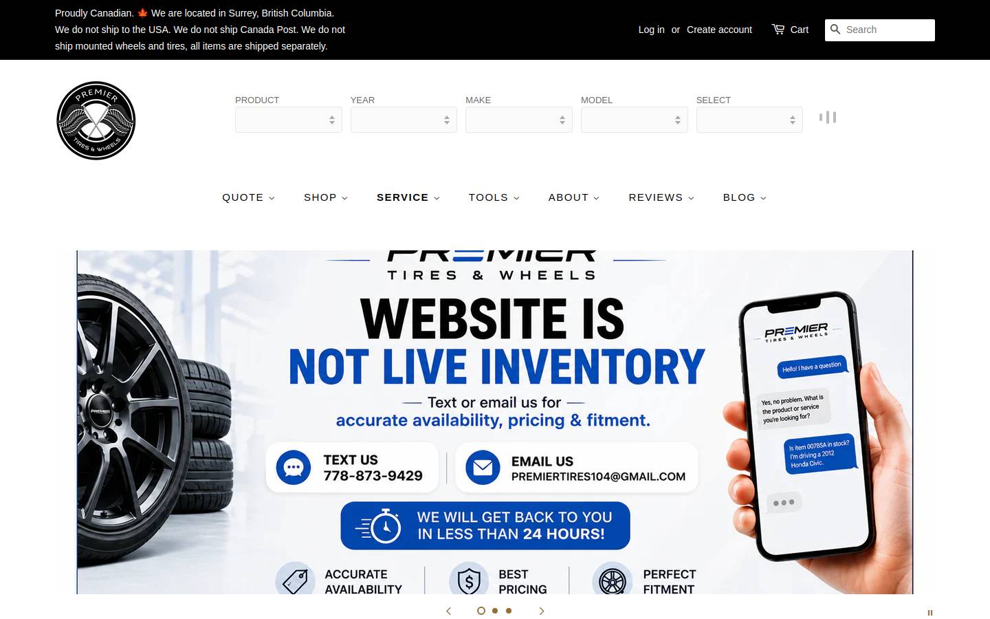 premiertiresandwheels.ca homepage screenshot