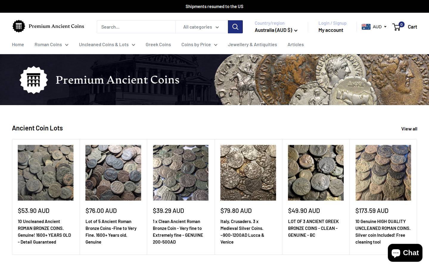 premium-ancient-coins.com homepage screenshot