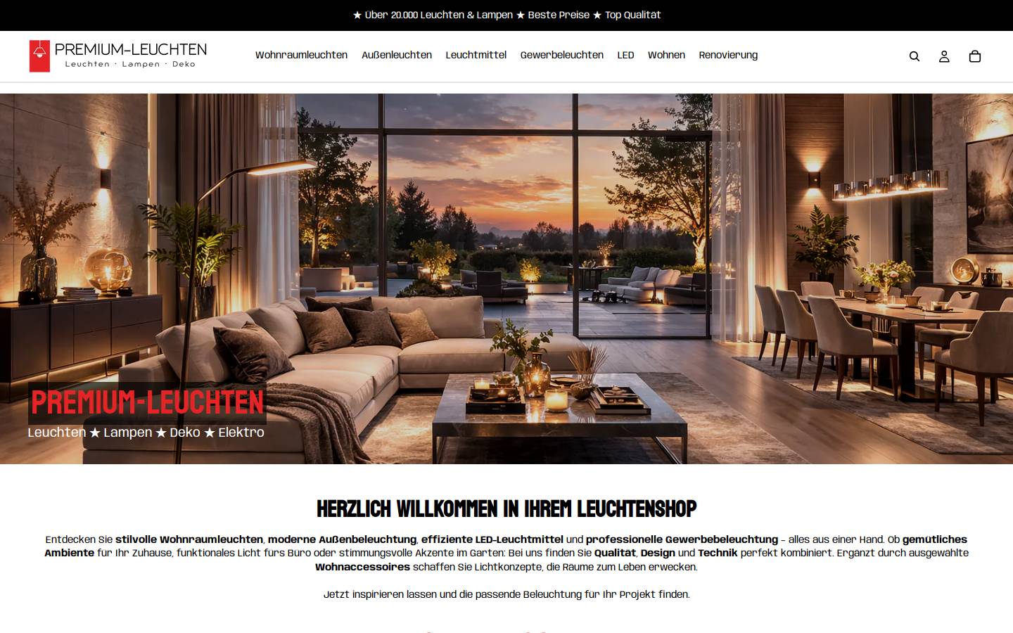 Premium-Leuchten homepage screenshot