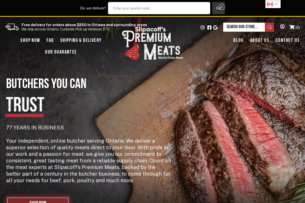 Slipacoff's Premium Meats homepage screenshot