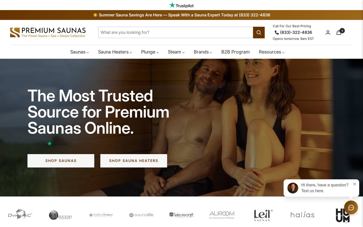 premiumsaunas.com homepage screenshot
