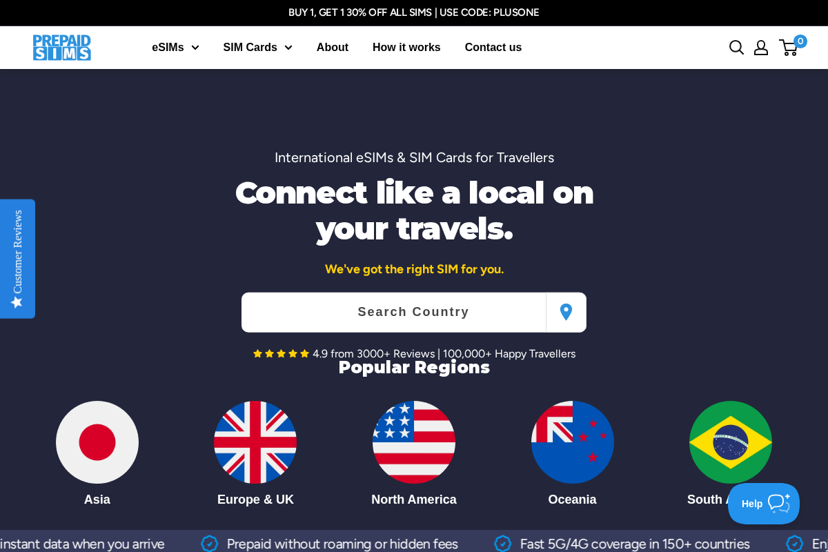 Prepaidsims homepage screenshot