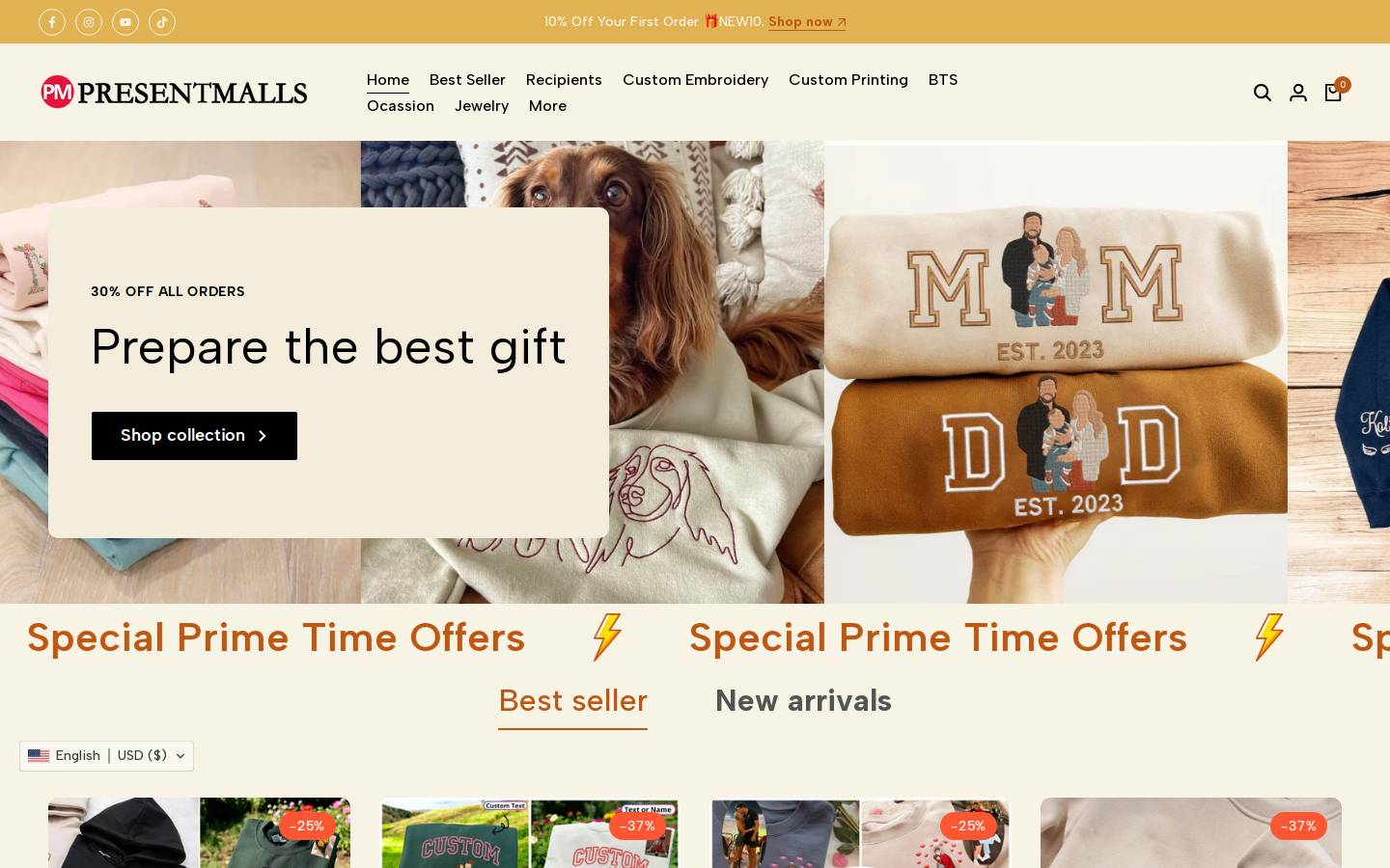 Present Malls homepage screenshot