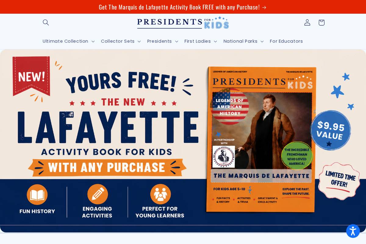 presidentsforkids.com homepage screenshot