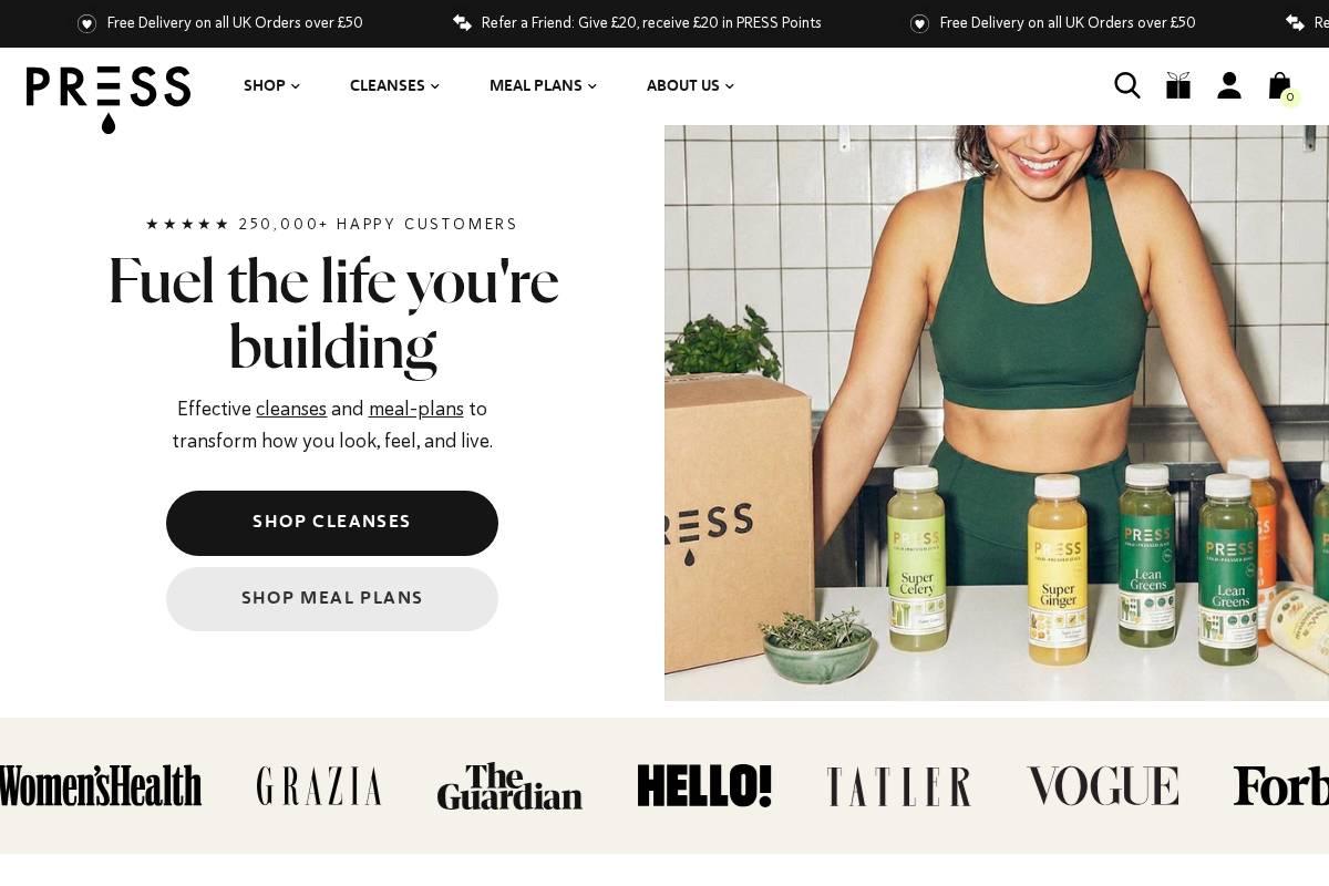 PRESS Healthfoods homepage screenshot