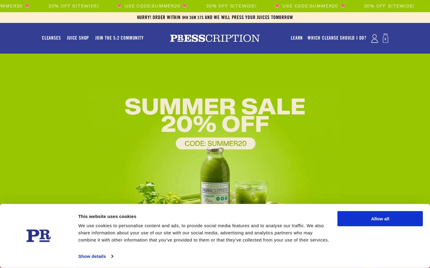 Presscription Juice Cleanse homepage screenshot