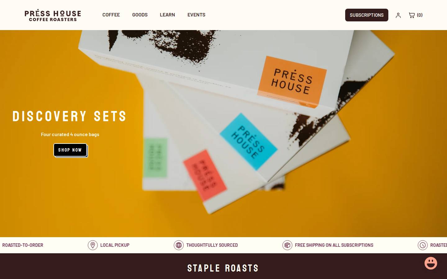 Press House Coffee homepage screenshot
