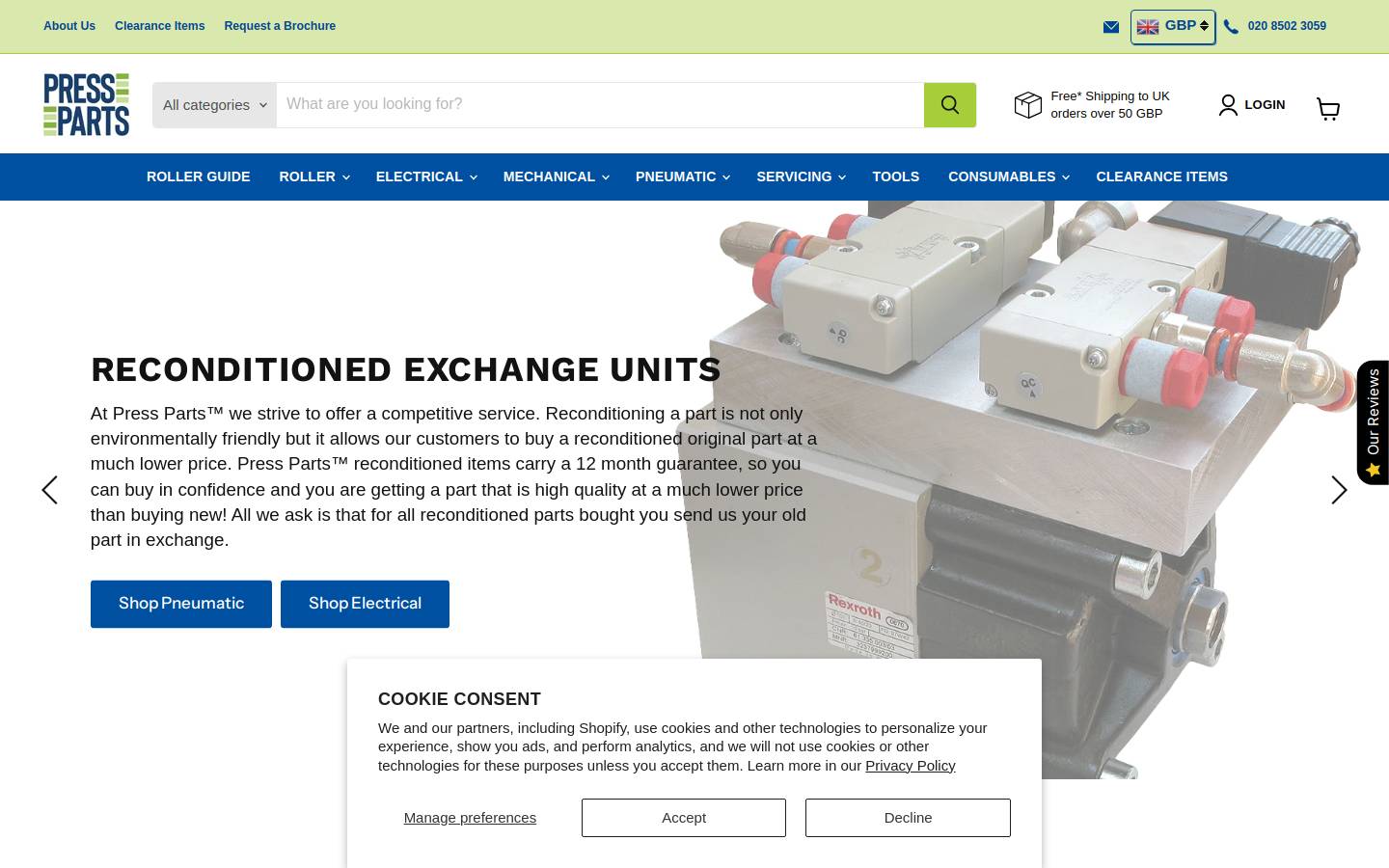 pressparts.co.uk homepage screenshot