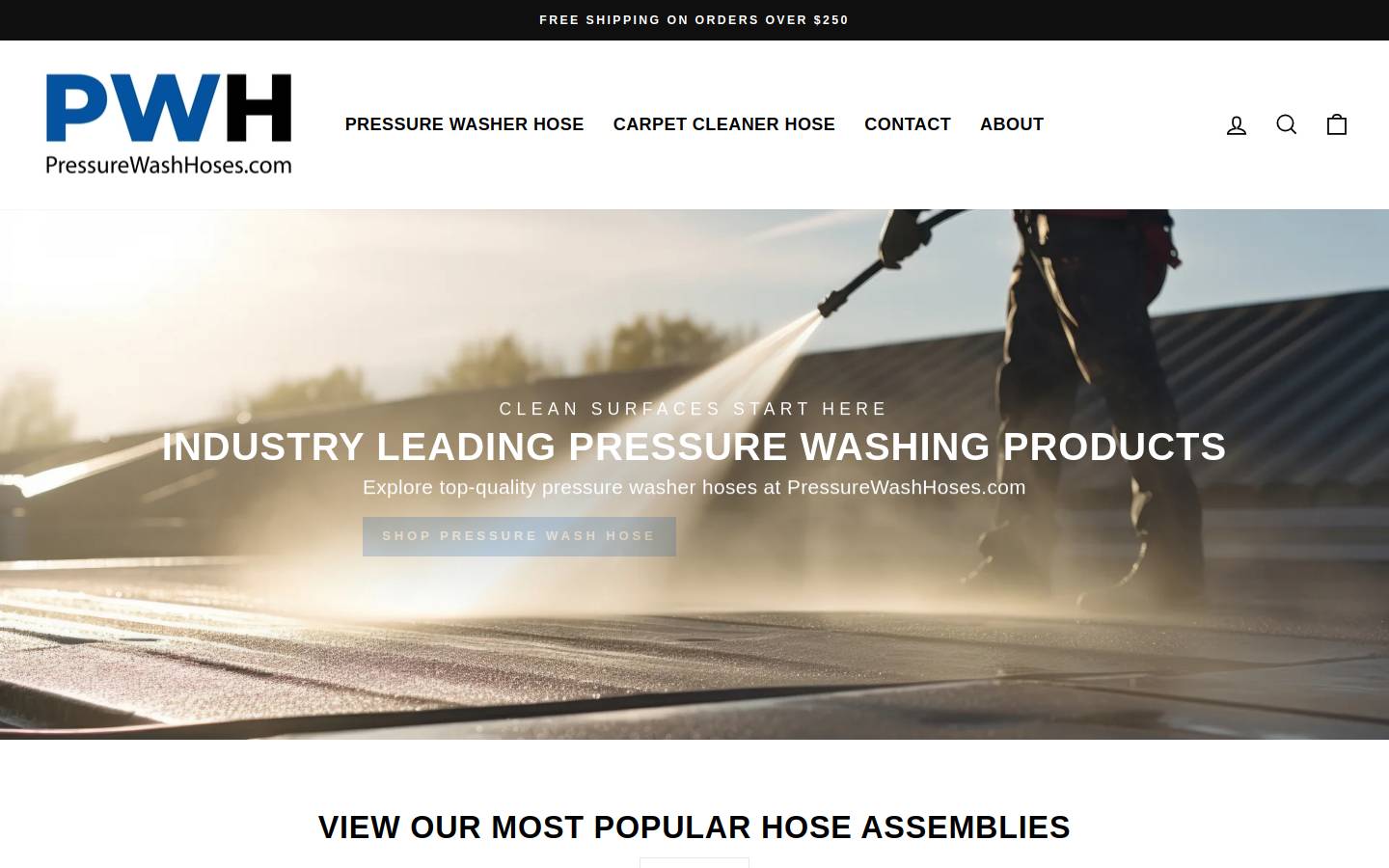 pressurewashhoses.com homepage screenshot