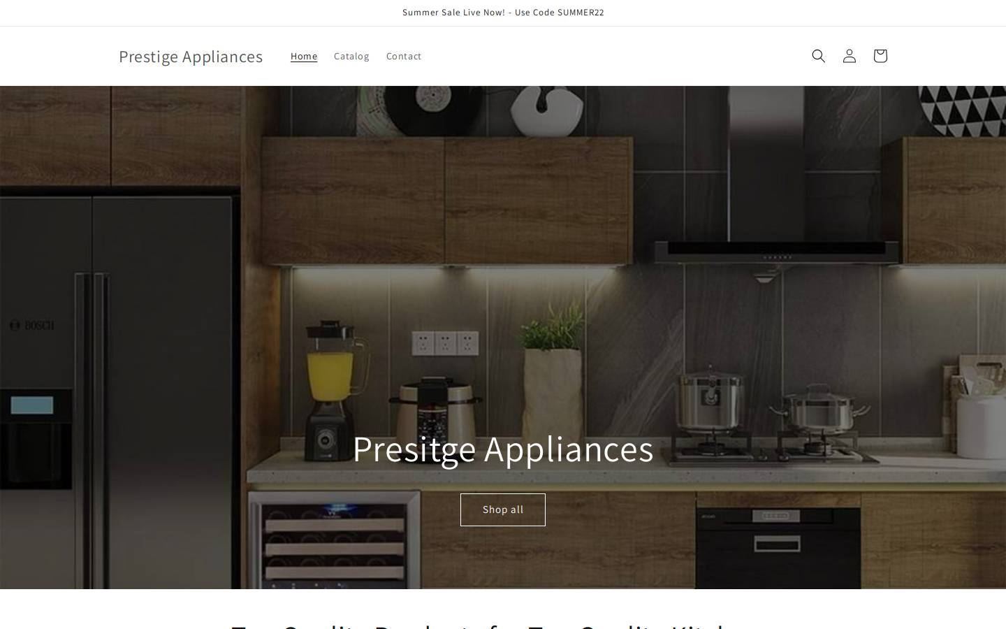 prestigeappliances.net homepage screenshot