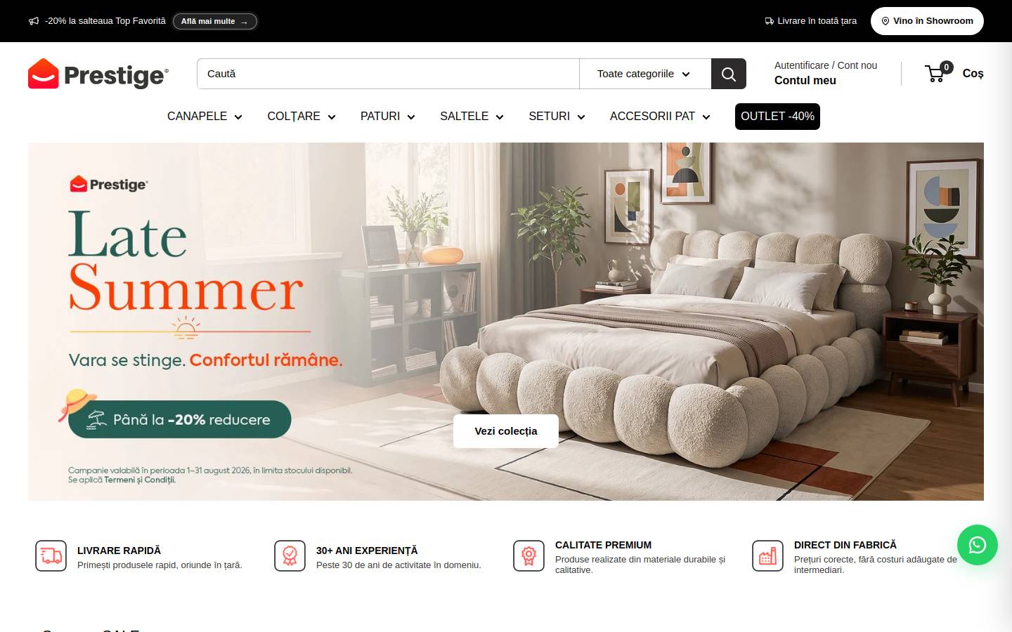 prestigehome.ro homepage screenshot