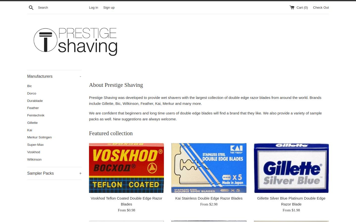 prestigeshaving.com homepage screenshot