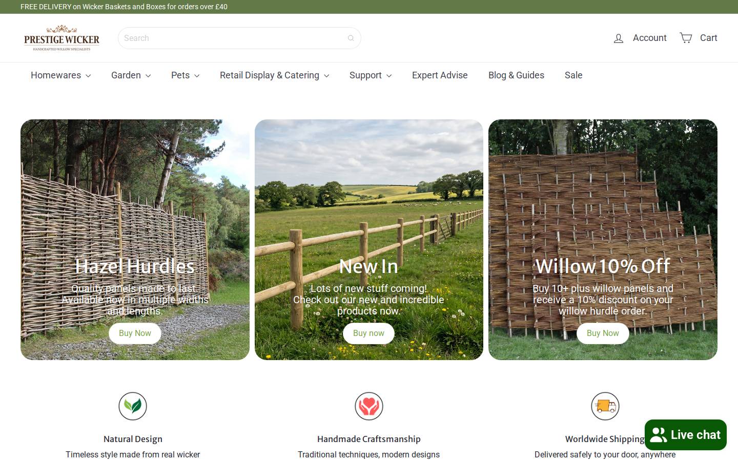 Prestige Wicker homepage screenshot
