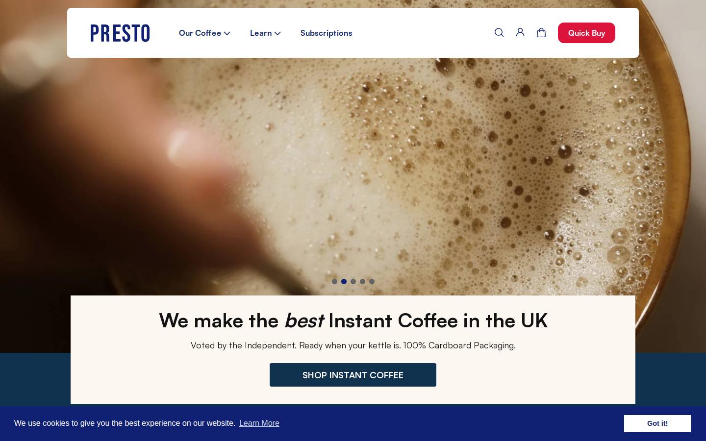 prestocoffee.com homepage screenshot