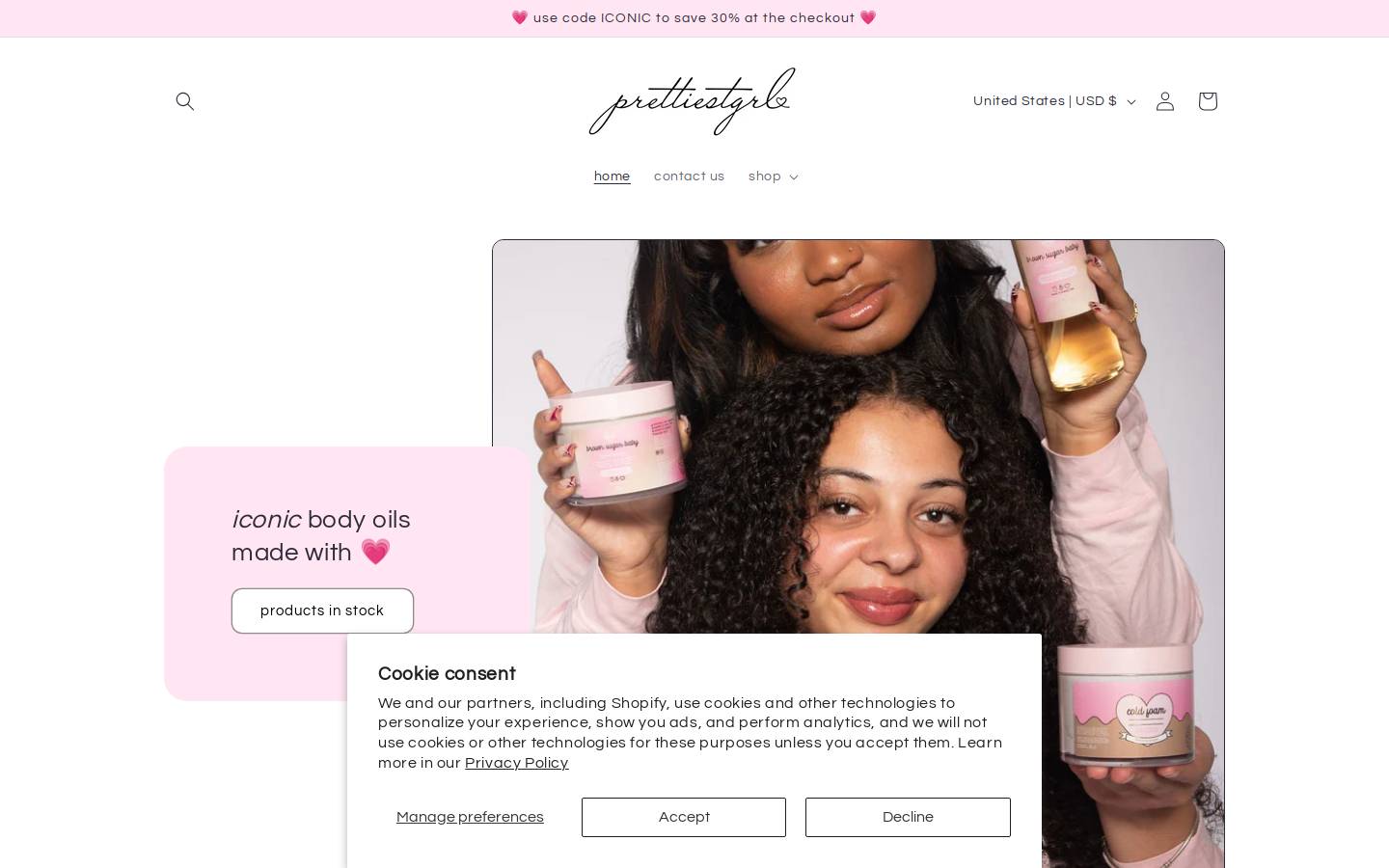 prettiestgrl.com homepage screenshot