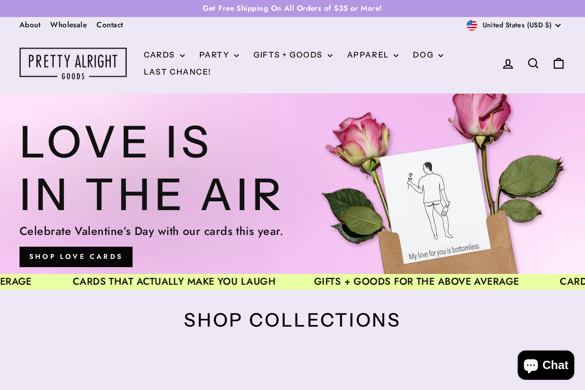 Pretty Alright Goods homepage screenshot