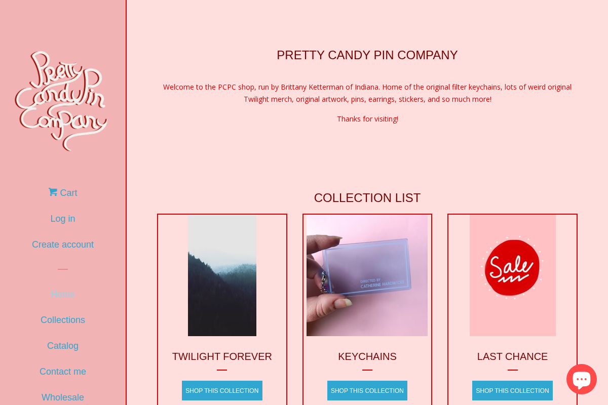 Pretty Candy Pin Company homepage screenshot