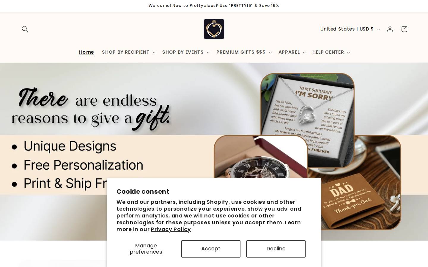 Prettycious homepage screenshot