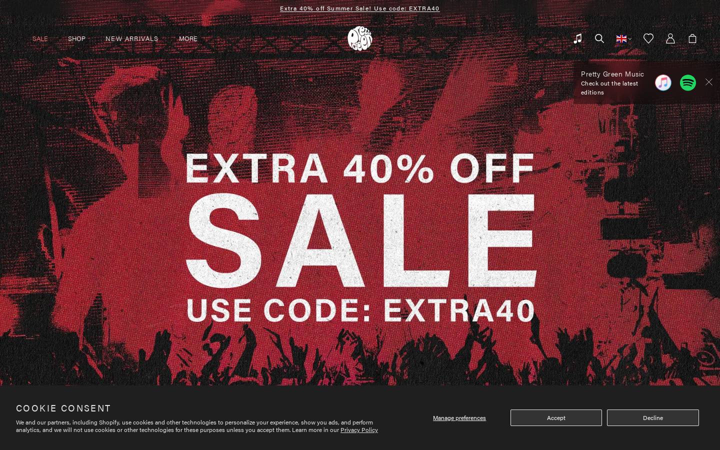Pretty Green homepage screenshot