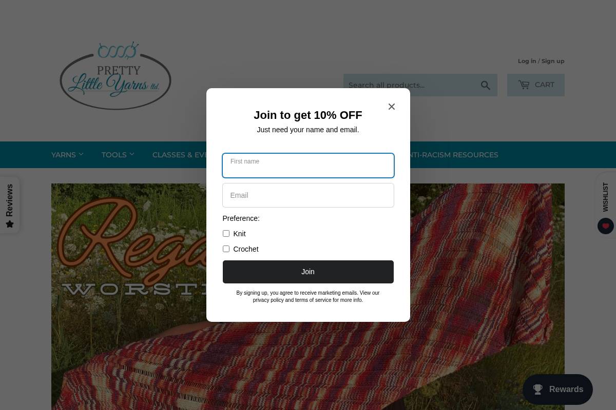 prettylittleyarns.ca homepage screenshot