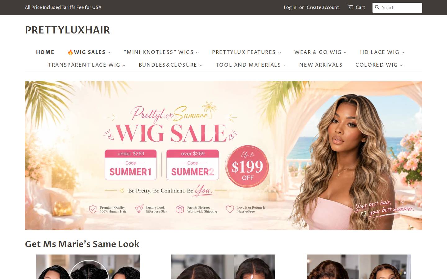 prettyluxhair.com homepage screenshot
