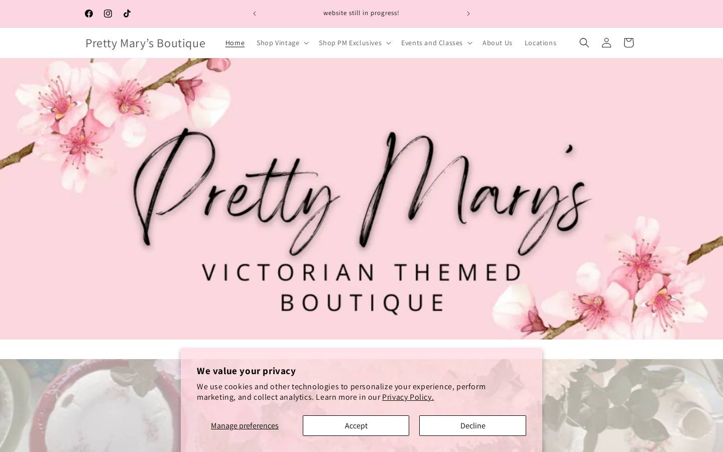 prettymarysboutique.com homepage screenshot