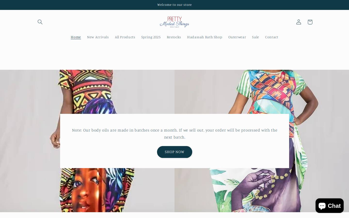 prettymodestthings.com homepage screenshot
