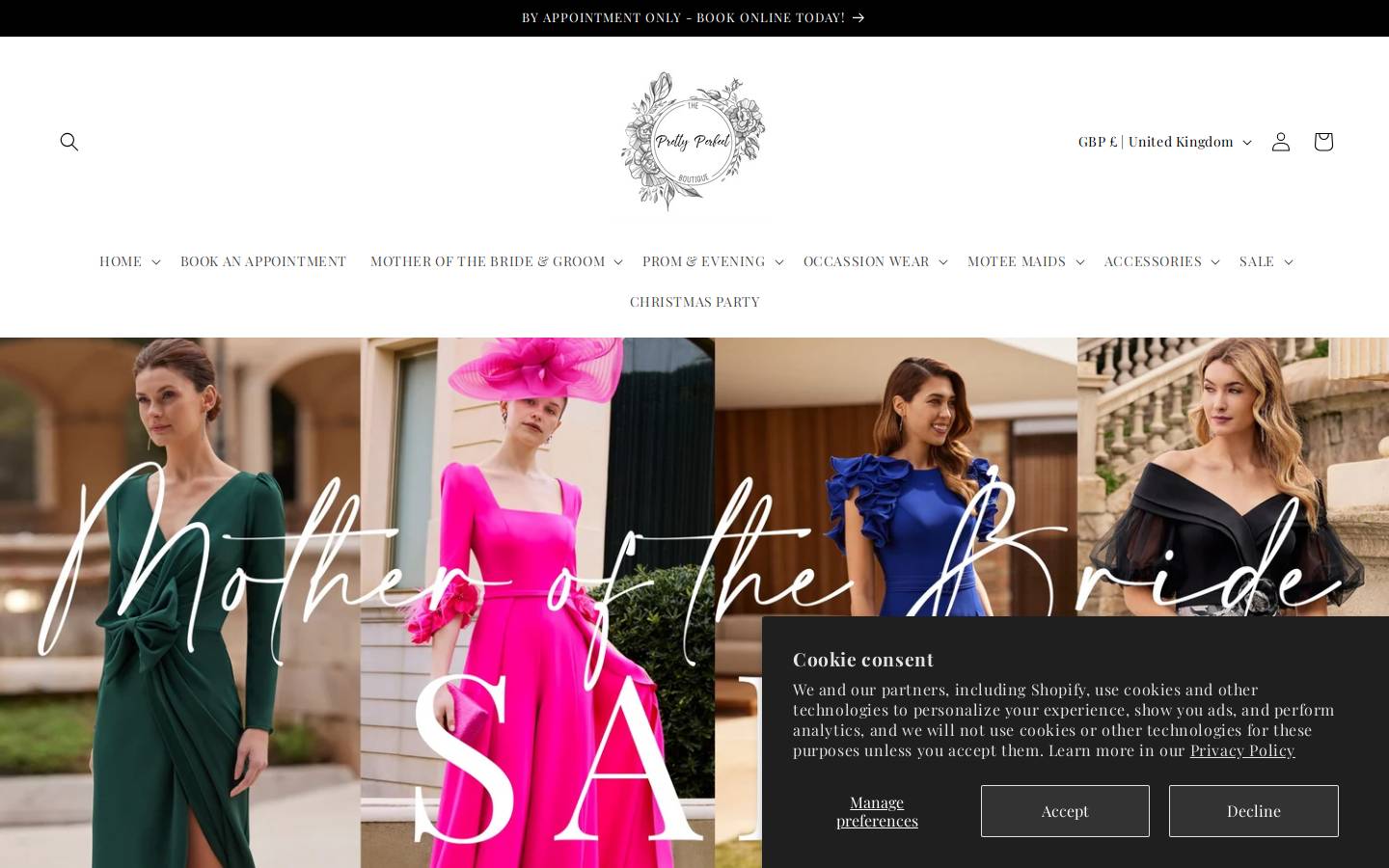 prettyperfectboutique.co.uk homepage screenshot