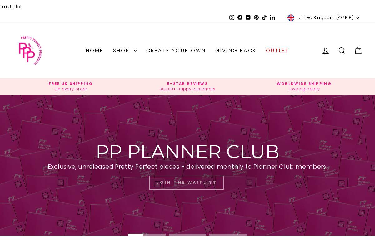 Pretty Perfect Products homepage screenshot