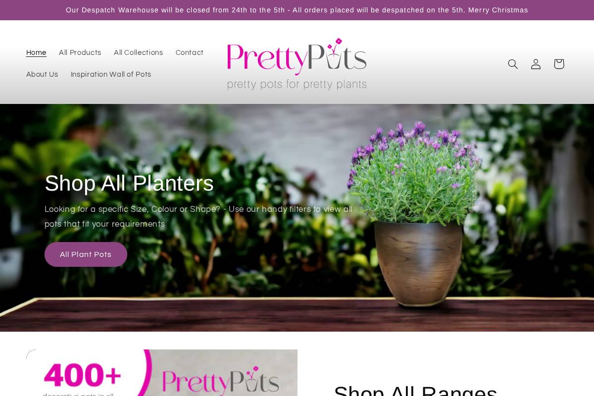 Prettypots homepage screenshot