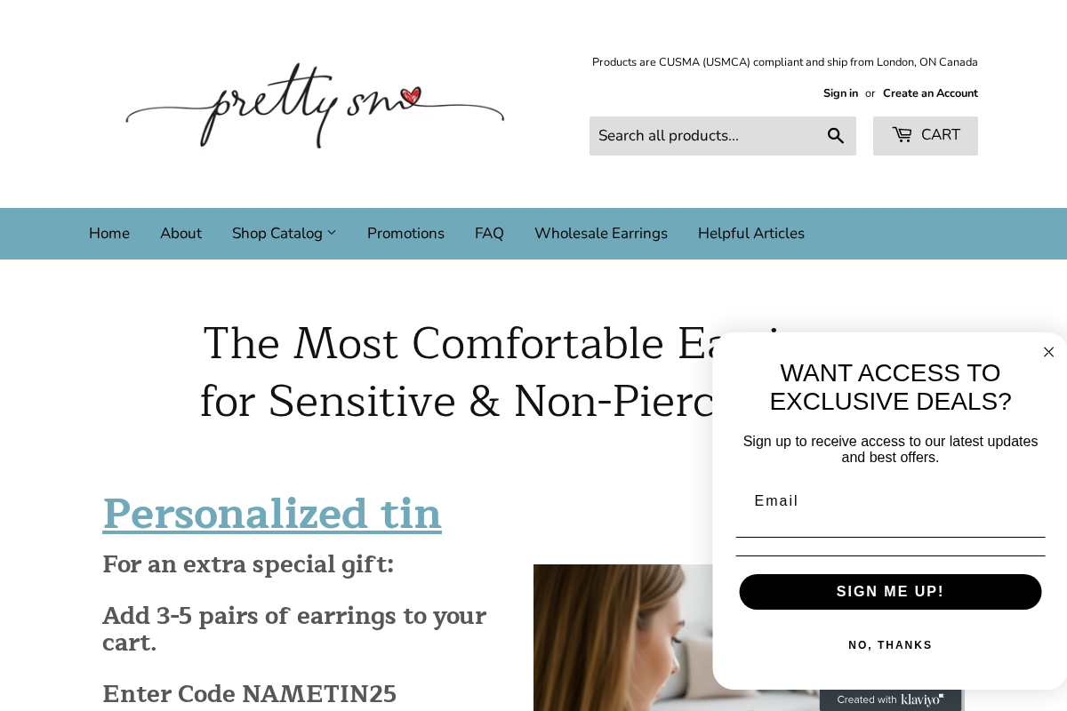 prettysmartearrings.com homepage screenshot